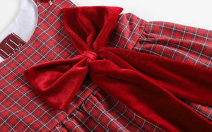 Red Plaid Santa Bow Sleeveless Babydoll Dress - Image #4