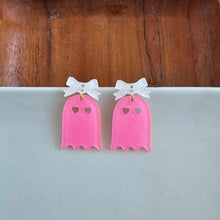 Load image into Gallery viewer, Bow Ghost Earrings - Pink Glitter - Image #1
