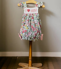 Load image into Gallery viewer, I love Mom Floral Hand Smocked Girl Bubble - Image #1
