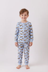 Premium blue excavator print bamboo pants set