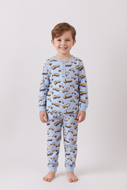 Premium blue excavator print bamboo pants set