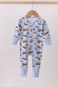 Premium blue excavator print bamboo romper