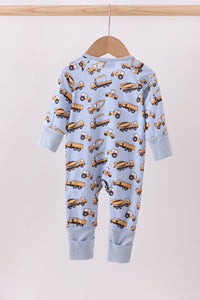 Premium blue excavator print bamboo romper
