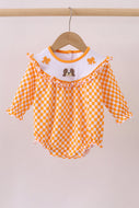 Orange Tennessee puppy bow embroidery checkered bubble