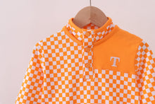 Load image into Gallery viewer, Orange Tennessee checkered pullover ruffle top

