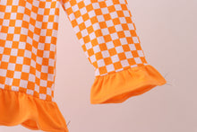 Load image into Gallery viewer, Orange Tennessee checkered pullover ruffle top
