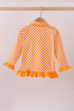 Load image into Gallery viewer, Orange Tennessee checkered pullover ruffle top
