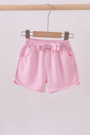 Premium Pink&white stripe bow shorts