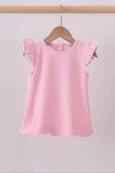 Pink flutter sleeve scalloped top