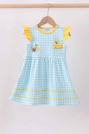 Blue gingham  butterfly & bee pocket flutter dress