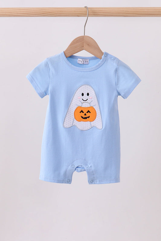Blue ghost pumpkin embroidery romper