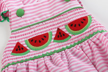 Load image into Gallery viewer, Lil cactus Pink Striped Watermelon Smocked Bubble Romper
