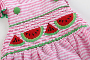 Lil cactus Pink Striped Watermelon Smocked Bubble Romper