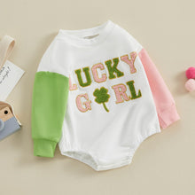 Load image into Gallery viewer, FOCUSNORM Newborn Girl Clothes Toddler Baby St. Patrick&#39;S Outfit Long Sleeve Ireland Festival Romper Four Leaf Clover Romper (St. Patrick&#39;s Pink, 6-12 Months)
