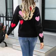 Load image into Gallery viewer, KMBANGI Women Heart Print Sweater Romantic Oversized Knitted Shirt Valentine&#39;s Day Love Graphic Long Sleeve Pullover Top(Love Black Hearts,L)
