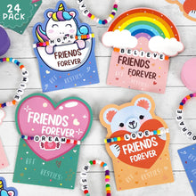 Load image into Gallery viewer, DAZONGE Valentines Day Gifts for Kids, Pack of 24 Friends Forever Valentines Cards with Friendship Bead Bracelets for Classroom Prizes, Exchange Gift, Valentine’s Day Cards for Kids School
