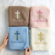 Chikky EMBROIDERED Baby Blanket Personalized Blanket for Baby Boy Girl Custom Embroidered Blanket with Baby Name Car Seats Baby Blanket Baby Photography Props Knit Strollers Blanket (06 - Cross)