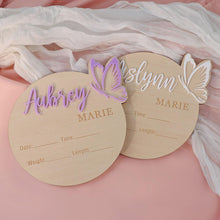 Load image into Gallery viewer, Personalized Butterfly 3D Name Sign for Hospital,Custom Wooden Baby Name Announcement Sign And Footprint Sign for Photo Prop Baby Shower Nursery Gift
