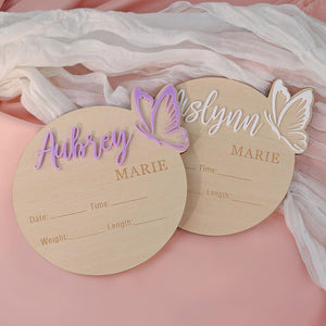 Personalized Butterfly 3D Name Sign for Hospital,Custom Wooden Baby Name Announcement Sign And Footprint Sign for Photo Prop Baby Shower Nursery Gift