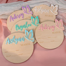 Load image into Gallery viewer, Personalized Butterfly 3D Name Sign for Hospital,Custom Wooden Baby Name Announcement Sign And Footprint Sign for Photo Prop Baby Shower Nursery Gift
