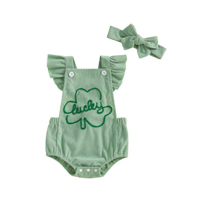 YINGISFITM My First St Patricks Day Baby Girl Outfit Newborn Lucky Charm Romper Irish Clover Shamrock Baby Girl Clothes (Green-Lucky, 6-12 Months)