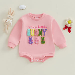 Newborn Baby Boy Girl Easter Outfit Embroidery Bubble Romper Sweatshirt Infant Easter Bunny Clothes (Light Pink, 0-3 Months)