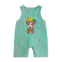 Load image into Gallery viewer, Lamuusaa Newborn Baby Girl Boy Mardi Gras Outfit Sleeveless Plaid Mardi Gras Dog Romper One Piece Bodysuit Jumpsuit (Green, 3-6 Months)
