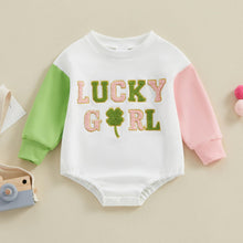 Load image into Gallery viewer, FOCUSNORM Newborn Girl Clothes Toddler Baby St. Patrick&#39;S Outfit Long Sleeve Ireland Festival Romper Four Leaf Clover Romper (St. Patrick&#39;s Pink, 6-12 Months)
