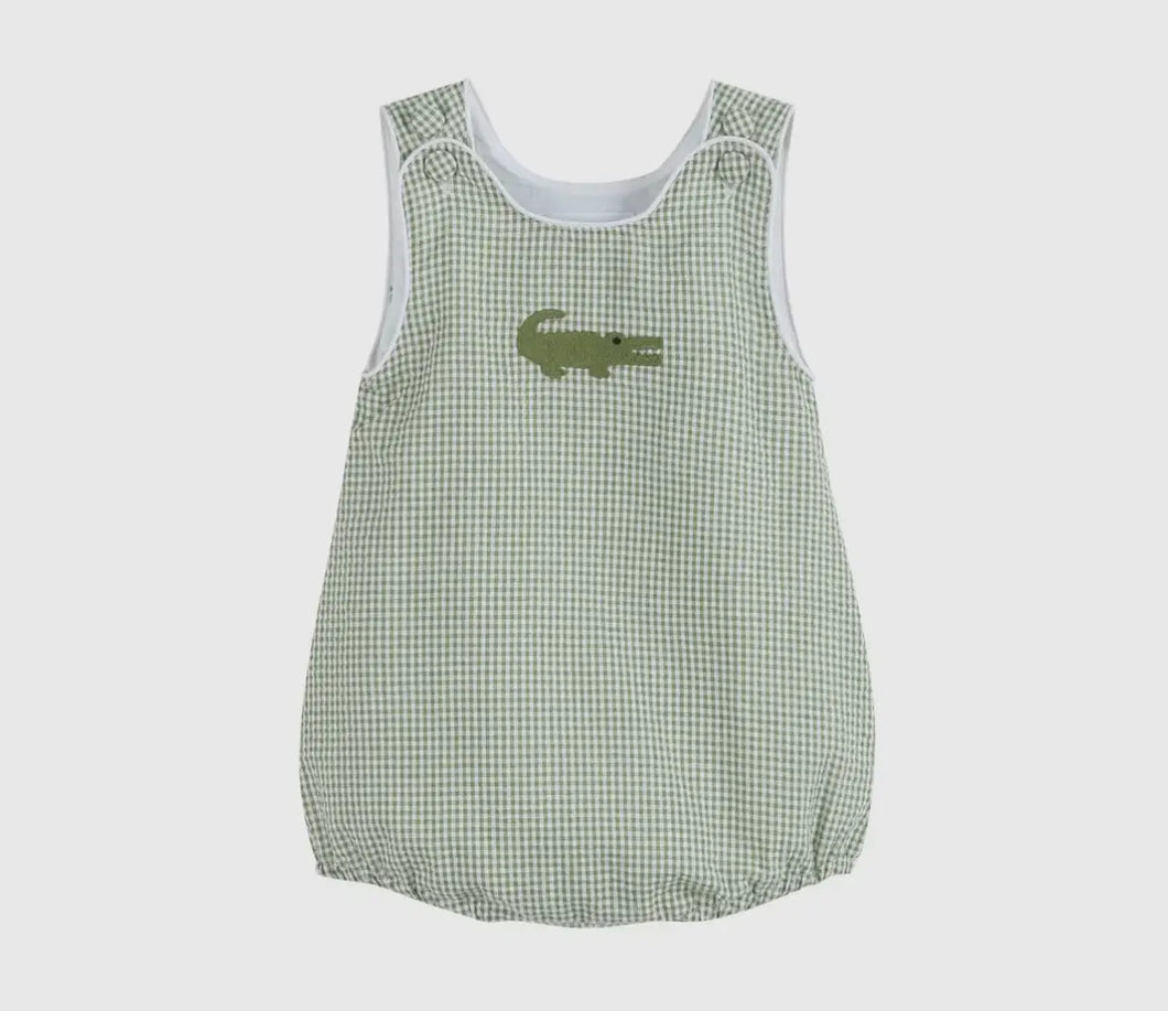 Green Gingham Alligator Bubble Romper - Image #1