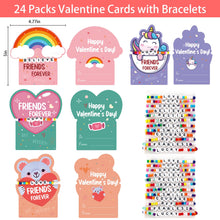 Load image into Gallery viewer, DAZONGE Valentines Day Gifts for Kids, Pack of 24 Friends Forever Valentines Cards with Friendship Bead Bracelets for Classroom Prizes, Exchange Gift, Valentine’s Day Cards for Kids School
