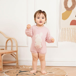 FOCUSNORM Easter Newborn Baby Girl Clothes Fuzzy Bunny Embroidery Romper Sweatshirt Bubble Jumpsuit Toddler Baby Girl Outfit (Easter Pink, 0-6 Months)