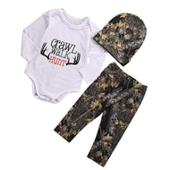 Gureui Newborn Baby Boy Clothes Long Sleeve Romper Onesie Camo Pants with Hat Infant Outfit (A White Crawl Walk Hunt, 0-6 Months)