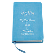 Let's Make Memories Personalized Baptism Baby Bible – Religious Gift for Faith Milestone – Blue Bible – Customize with Any Message