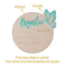 Load image into Gallery viewer, Personalized Butterfly 3D Name Sign for Hospital,Custom Wooden Baby Name Announcement Sign And Footprint Sign for Photo Prop Baby Shower Nursery Gift
