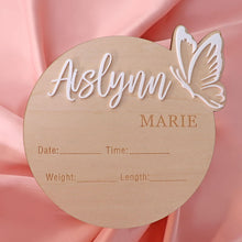 Load image into Gallery viewer, Personalized Butterfly 3D Name Sign for Hospital,Custom Wooden Baby Name Announcement Sign And Footprint Sign for Photo Prop Baby Shower Nursery Gift
