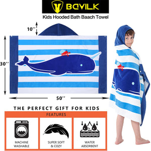 Bavilk Kids Bath Towels, Kids Towel Girls Boys Hooded Beach,Bathroom,Pool Swim Towels 30 × 50 INCH Large Size Ultra Absorbent Cute Cartoon Animal Full Vitality 100% Cotton Wearable Wrap for Child