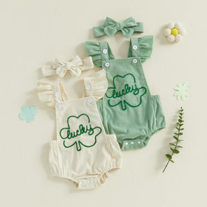 YINGISFITM My First St Patricks Day Baby Girl Outfit Newborn Lucky Charm Romper Irish Clover Shamrock Baby Girl Clothes (Green-Lucky, 6-12 Months)