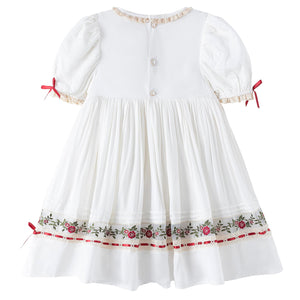 JannyBB Girl Dress, Red Hand Embroidered Floral Heirloom, Kids Holiday Dresses, Christening Gown for Girls, White Long Dress for Girls (US, Age, 12 Months-Size 12, red)