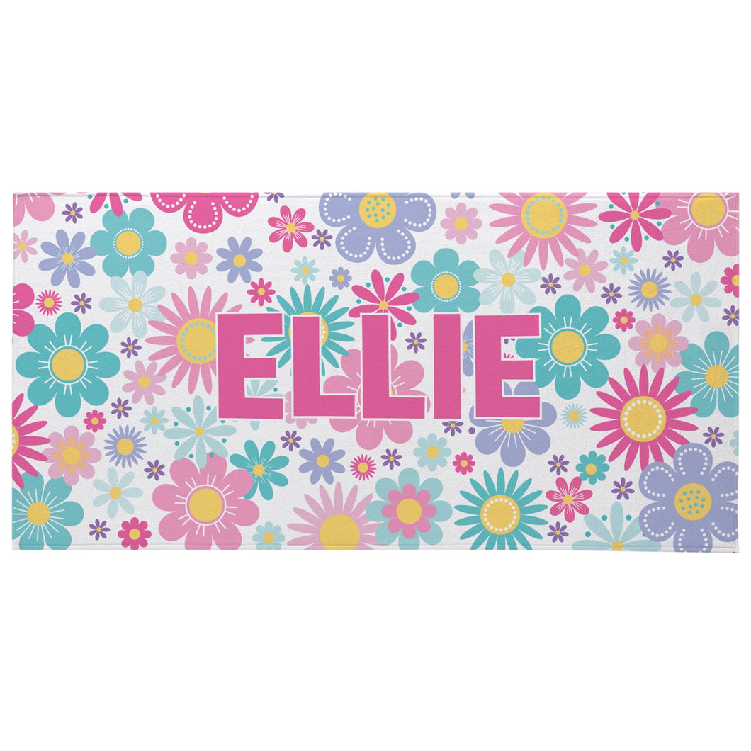 Let's Make Memories Personalized Beach Towel - Flowers - Vacation Gear - for Beach and Pool Lovers - Oversized - Customize with Name