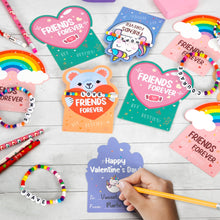 Load image into Gallery viewer, DAZONGE Valentines Day Gifts for Kids, Pack of 24 Friends Forever Valentines Cards with Friendship Bead Bracelets for Classroom Prizes, Exchange Gift, Valentine’s Day Cards for Kids School
