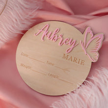 Load image into Gallery viewer, Personalized Butterfly 3D Name Sign for Hospital,Custom Wooden Baby Name Announcement Sign And Footprint Sign for Photo Prop Baby Shower Nursery Gift
