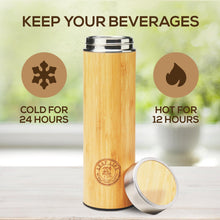 Load image into Gallery viewer, LeafLife Premium Bamboo Tea Bottle for Loose Tea - Tea Infuser Bottle - Tea Gifts - Insulated Water Bottle/Coffee Tumbler/Tea Thermos - Tea Gift Set, Tea Accessories - Tea Tumbler 17oz
