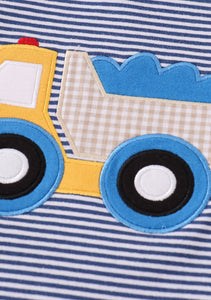 Premium blue stripe truck applique boy set