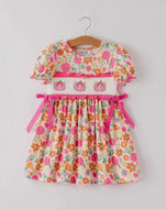 Autumn Halloween Thanksgiving
Pumpkin Embroidery Smock Floral Girls Dress-Ships 10/18