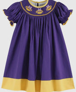 Preorder ETA 7/30-Purple and Gold Football Smocked Bishop Dress - Image #1