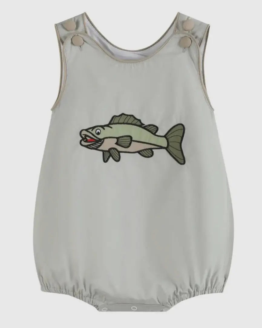 Khaki Green Fish Bubble Romper - Image #1