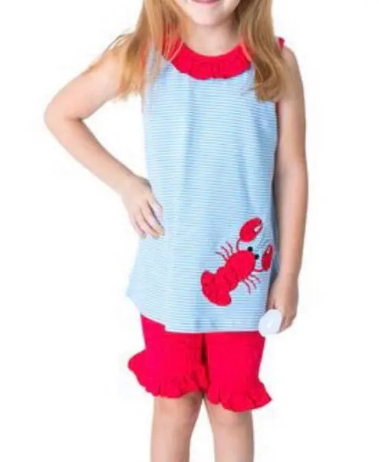 Girl Boutique Top and Shorts with Applique Lobster - Image #1