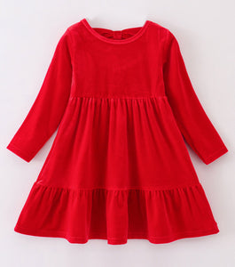 Premium Red velvet tiered ruffle dress