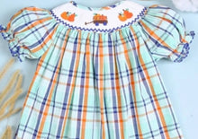 Load image into Gallery viewer, Pumpkin Truck Hand Smocked Bishop Dress - Image #2
