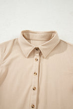 Load image into Gallery viewer, Oatmeal Corduroy Half Button Collared Long Sleeve Mini Dress
